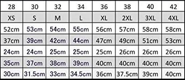 Nogi Men Fight Shorts size chart