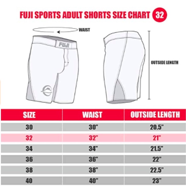 Fuji Grappling short size chart