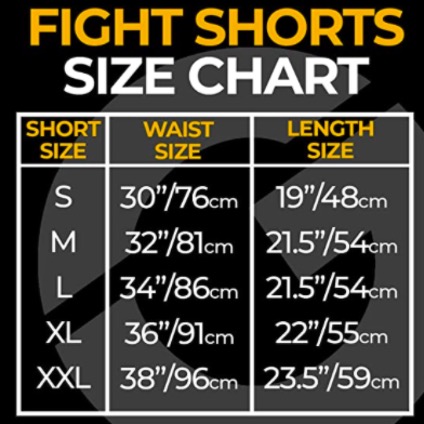 Gold BJJ Short size chart